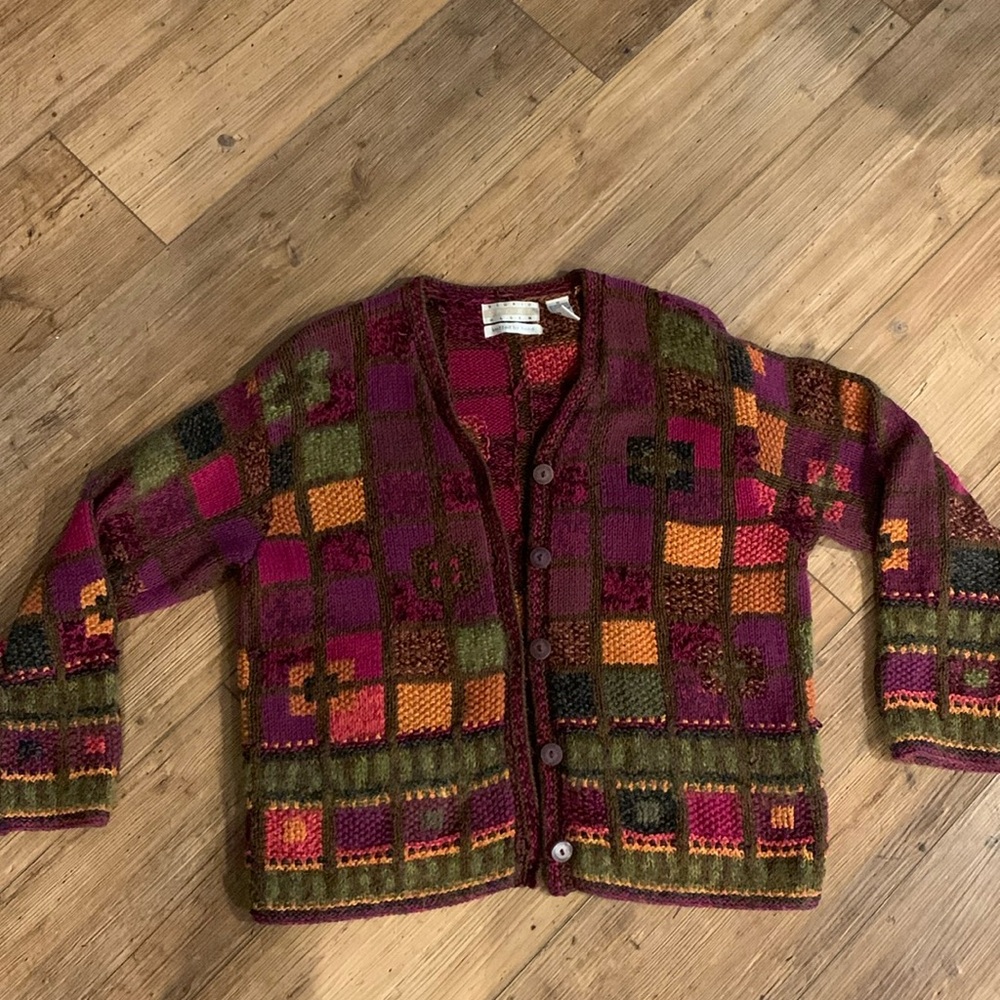 Hand knit art deco sweater, medium
